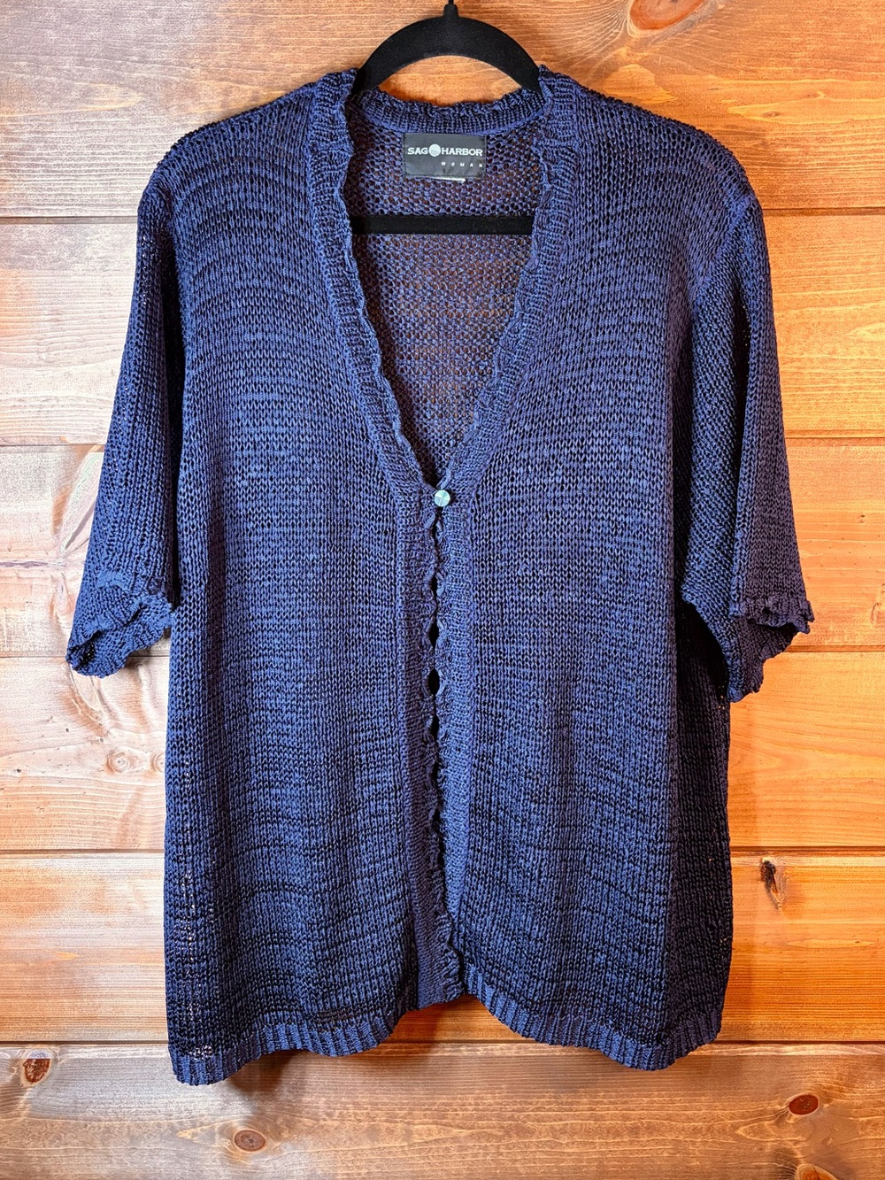 Sag Harbor Navy Blue Knit Short-Sleeve Cardigan
